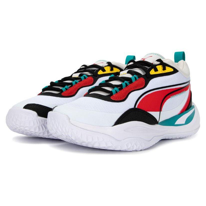 Puma Playmaker Mesh Synthetic Leather Comfortable Versatile Mid-Top Lifestyle Casual Shoes Unisex Casual Shoes White Red 385841-05