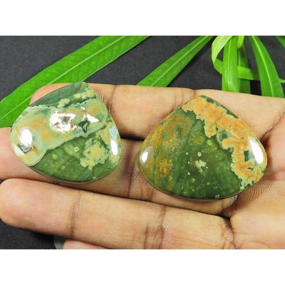 Rhyolite naturelle 34-37MM ?Lot de 2 cabochons en forme de poire, pierres précieuses en vrac, 99 carats. SK-4212