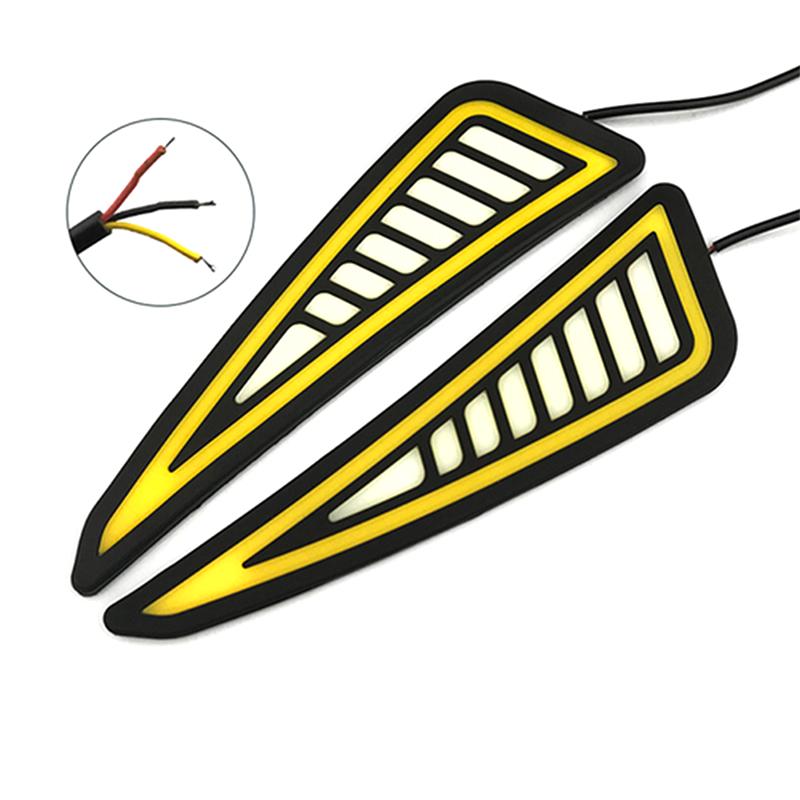 Car Led Bumper Strip Cob Daytime Running Light Yellow Turn Signal Daylight Drl