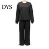 Women Spring Suit 2 Pcs/Set Top Pants Round Neck Long Sleeves Rhinestone Decor Sweatshirt Tracksuit Elastic Waist Wide Leg Trousers Daily Wear