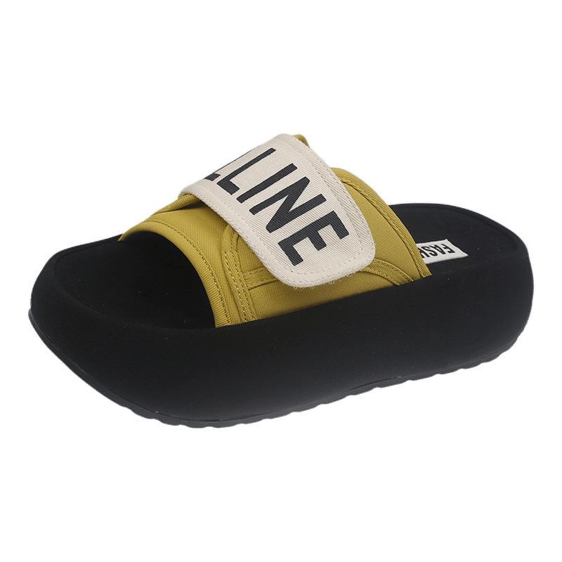High-value Slippers Women's Summer 2025 Korean Version of Letter Velcro Platform Casual One-word Sandals Outer Slippers Women's Shoes