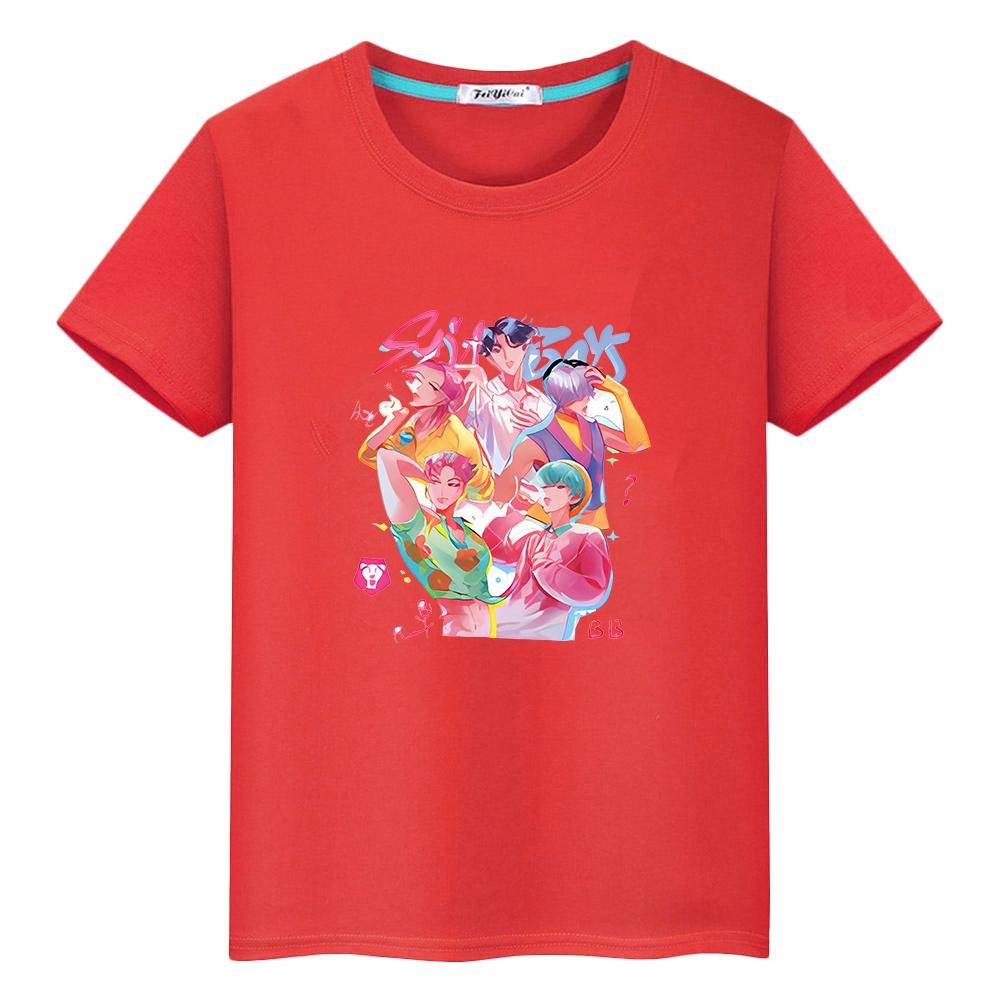 kpop demon hunters Print Kawaii Tees Saja Boys 100%Cotton t shirt for kids boy 10year Cute Tops anime Short y2k girls clothes