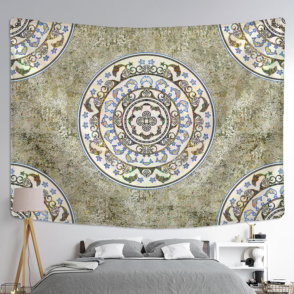 Tapiserie rotundă cu mandala, agățată pe perete, boemă, simplă, retro, misterioasă, din poliester, imprimată, decor pentru dormitor