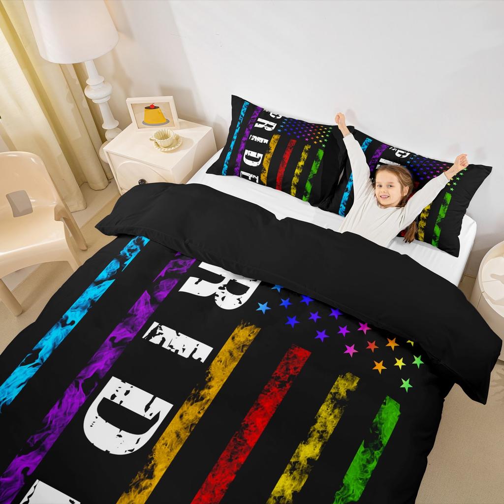 Homewish Colorful Rainbow Duvet Cover Set American Flag Print Bedding Set Love Theme Bed Set Room Decor
