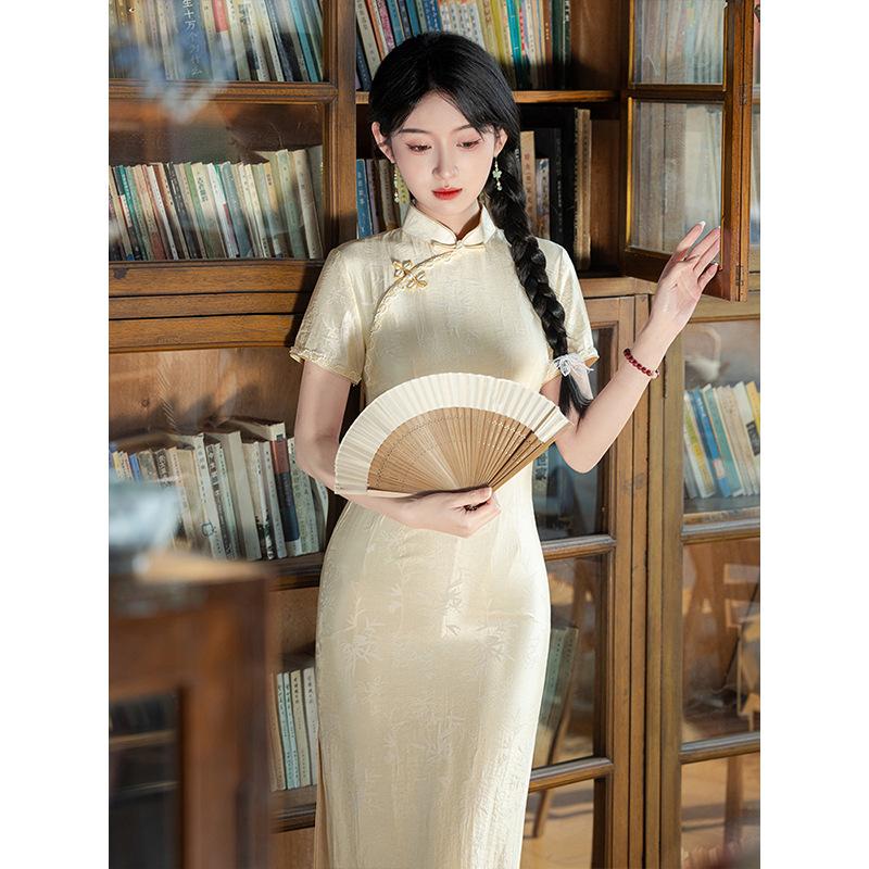 Warm Yin | Yellow New Chinese Young Small Cheongsam 1011 New Daily Wear Slim and Skinny Women
