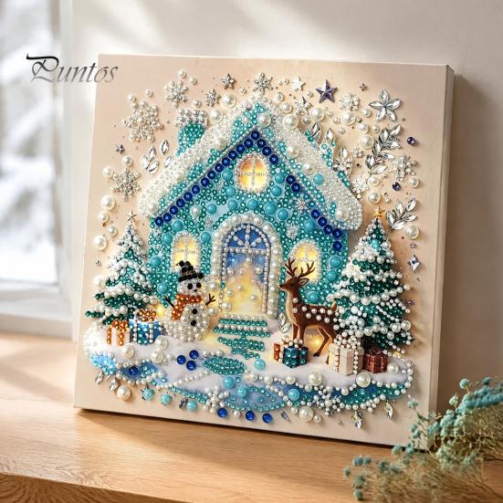 Set Creativo Attività Festiva Pittura con Perle Finte Natalizie Fai da Te Kit Artistico, Carino Kit di Perline 3D Regalo Fatto a Mano per Bambini Artigianato Adulti Principianti, Kit Gemme Parete Casa
