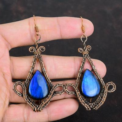 Labradorite Earring Copper Wire Wrapped Gemstone Jewelry Birthstone Earring Handmade Earring Copper Earring Gifts For Her Wire Wrap Earrings