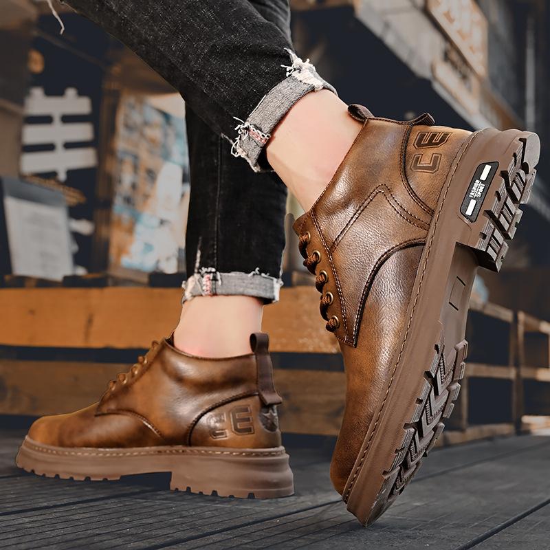 Martin Boots Men's 2025 New Leather Soft-soled Trendy Versatile Medium-top Men's Shoes Lace-up Casual Men's Tooling Boots