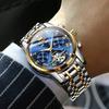 OLEVS Men's Stylish Blue Automatic Waterproof Date Luminous Business Skeleton Arm Watch Popular Brand Blue