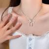 Shiny Crystal Beaded Bowknot Necklace for Women Girls Sweet Neck Jewelry Accessory Clavicular Chain Chokers Party Daily Wear