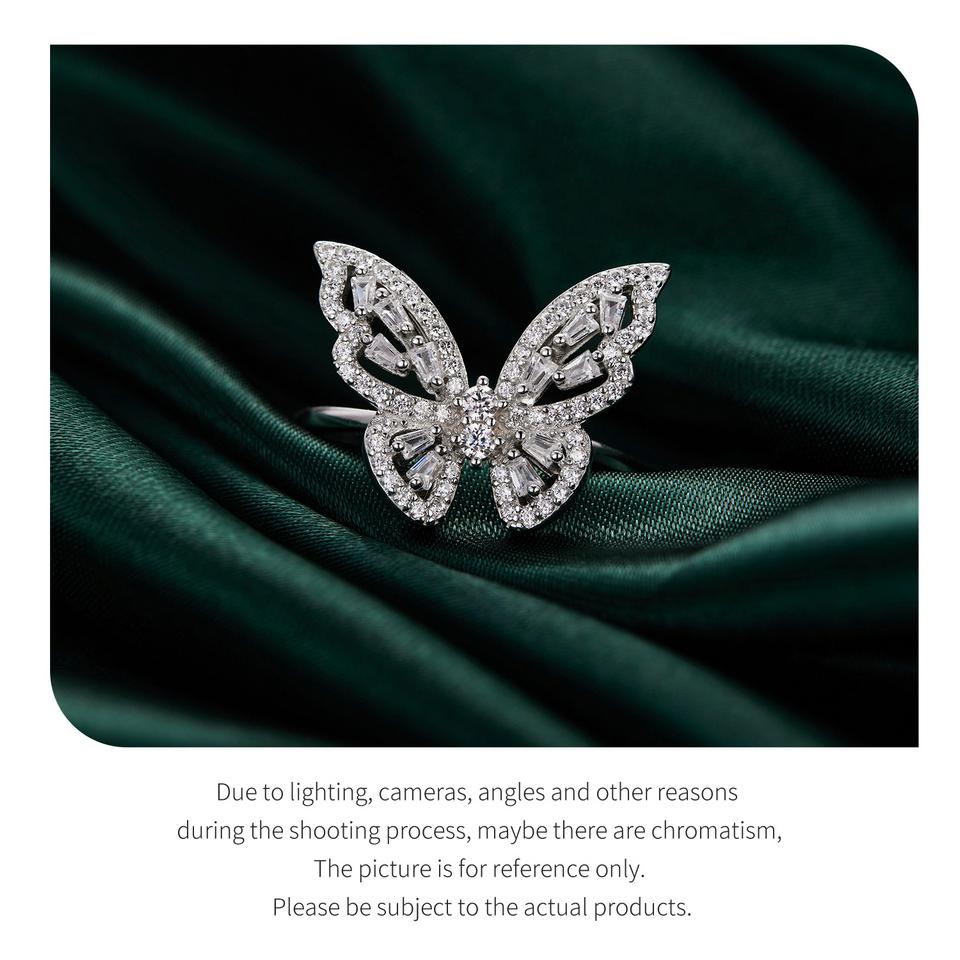 WOSTU 925 Sterling Silver Butterfly Ring Shining Ring Cubic ZirconiaAnniversary Gifts for Women Girl Fine Jewelry