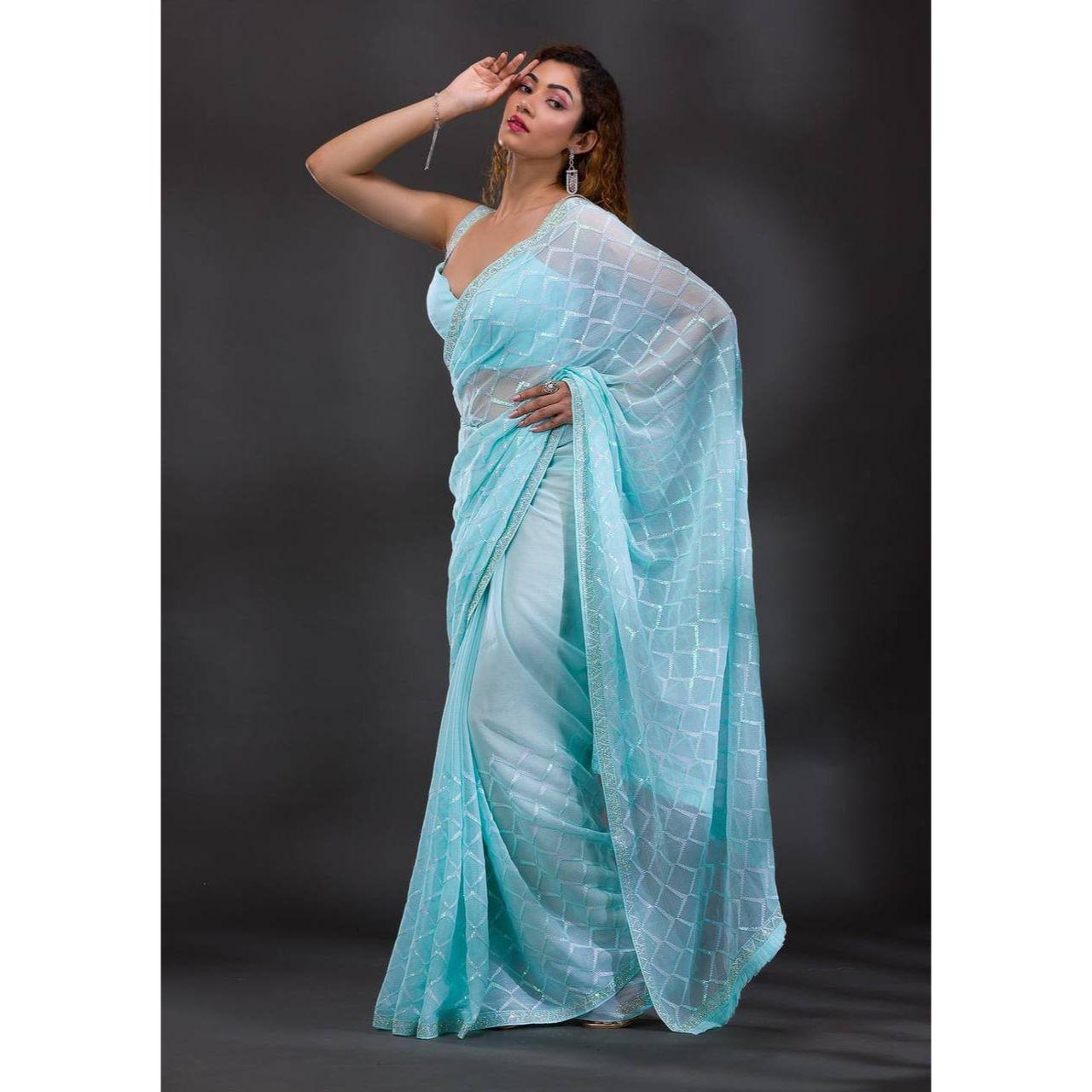 

Женское сари из блестящей ткани Siroski Work для женщин