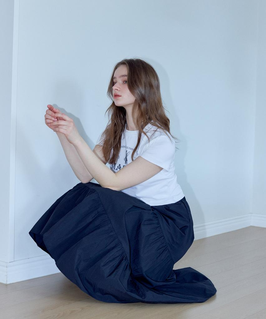 MARROT Shirred Frill Long Skirt_Black