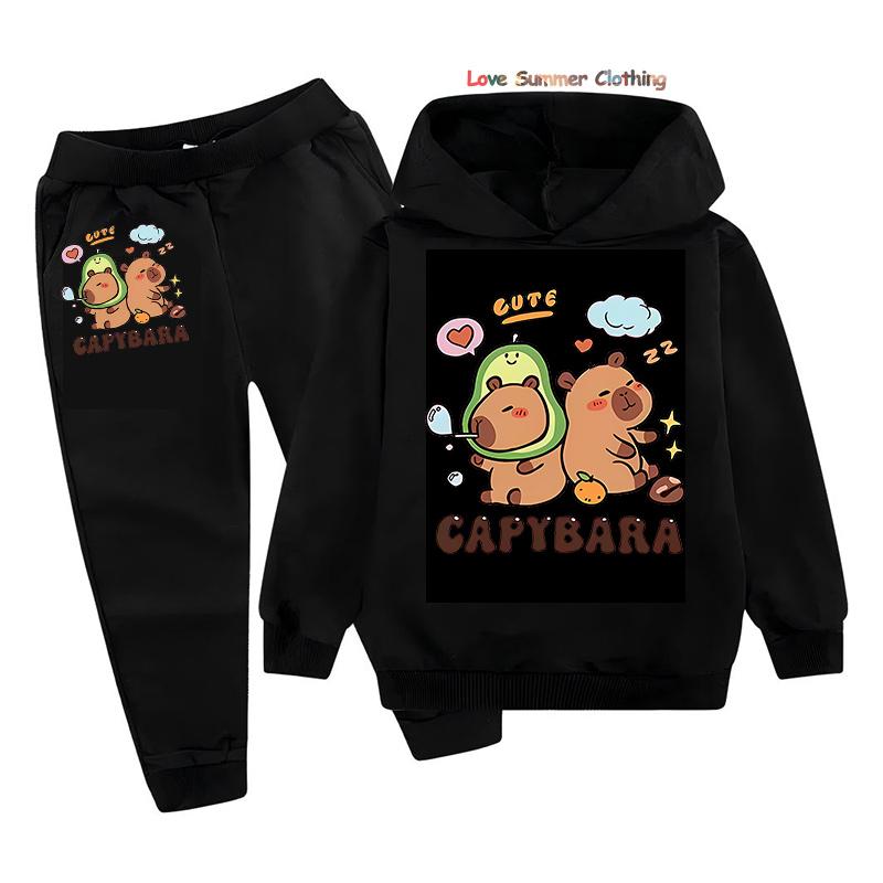 2-teiliges Mädchen Capybara Hoodie Jogginghosen Set Kinder Gemütliches Outfit Capybara Grafik Lässige Spielkleidung Maschinenwaschbar Alltag Sport Passendes Outfit für Jungen