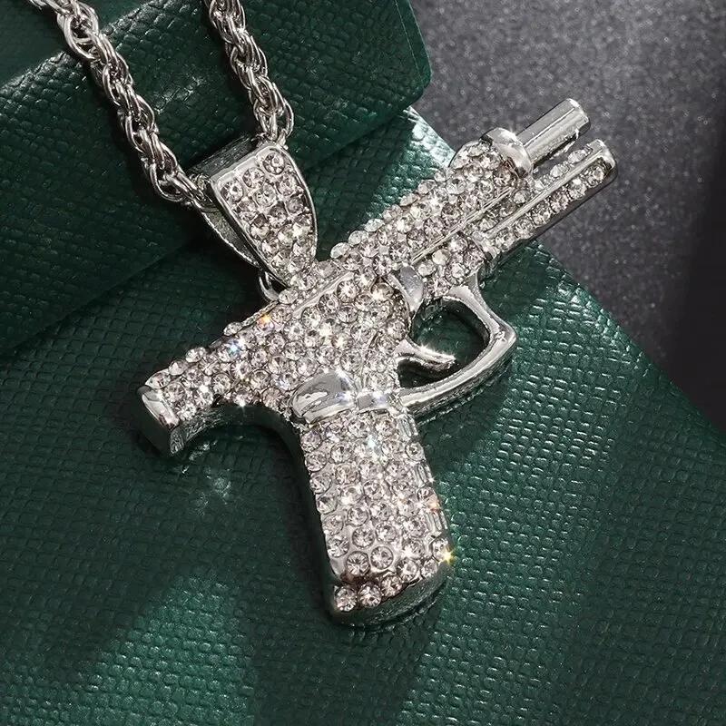 Hip-Hop Crystal Pistol Pendant, Personalized Men and Women Punk Cool Rock Rap Trend Necklace Trend Jewelry Gift