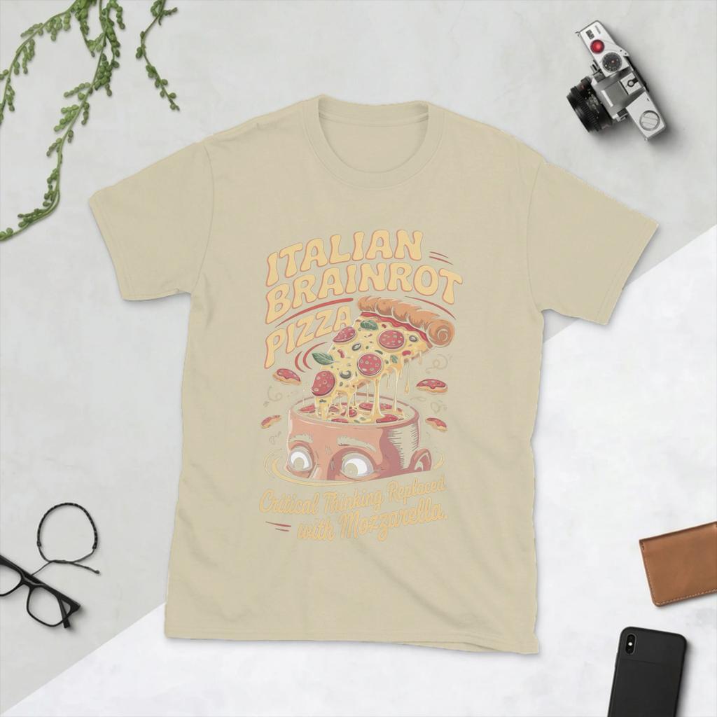 Unisexs Italian Brainrot Pizza Meme Mozzarella Overload T Shirt Cotton Clothes Awesome Short Sleeve Round Collar Tees Tshirts