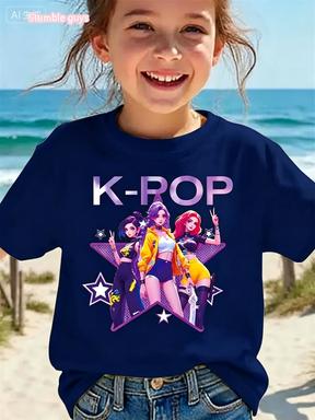 Kpop T-Shirt Casual Anime Character Print Short Sleeve Anime Clothes Soft Comfortable Kids Tee