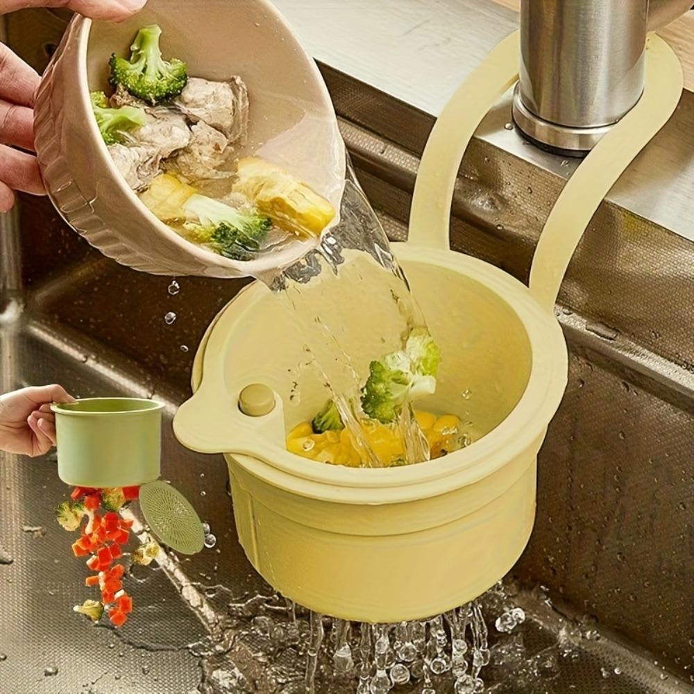 Automatic Cleaning Push Drain Basket - Food Waste Disposal Basket with Removable Bottom.