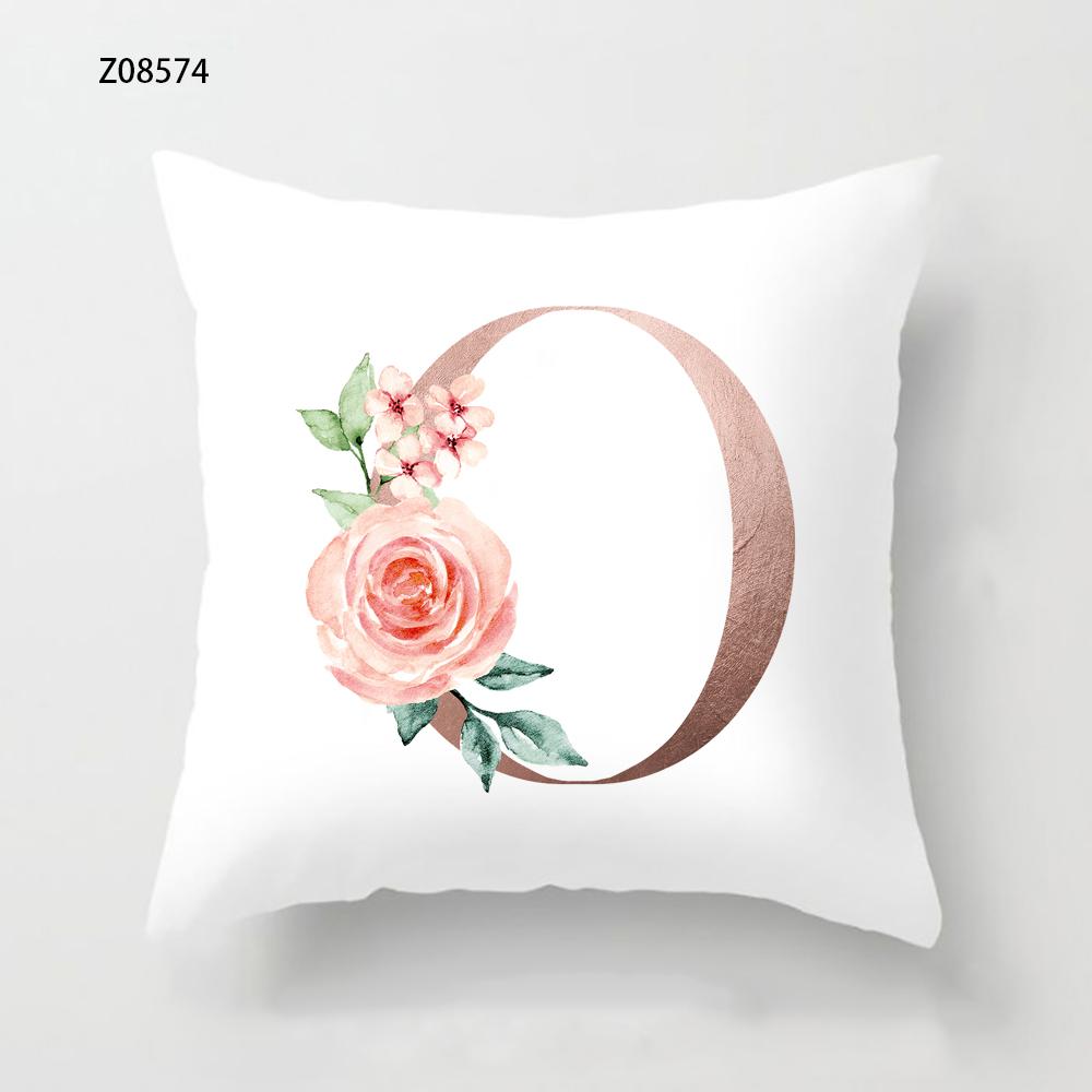 Pink Initials A B C Pillowcase Alphabet Flowers Home Sofa Decor Cushion Cover Living Room Bedroom Bed Decorative Pillow Cover