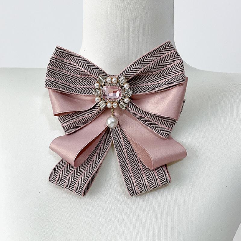 Korean Multi-layer Fabric Bow Brooch Rhinestone Crystal Shirt Collar Pins for Women Fashion Bowknot Jewelry Accessories