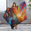 Vibrant Rainbow Floral Landscape Scenic Print Bed Blanket Throw Sofa Decor Gift