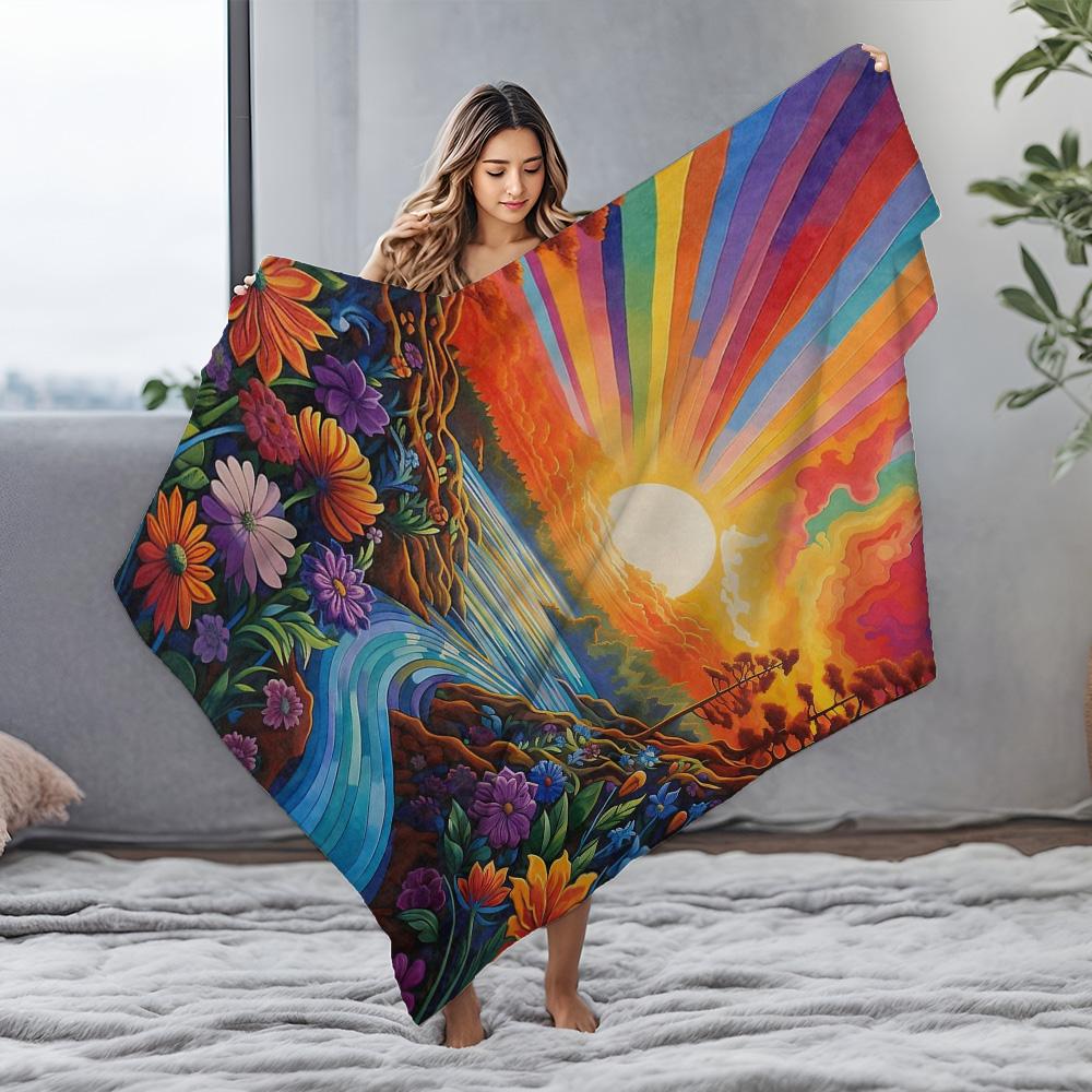 Vibrant Rainbow Floral Landscape Scenic Print Bed Blanket Throw Sofa Decor Gift
