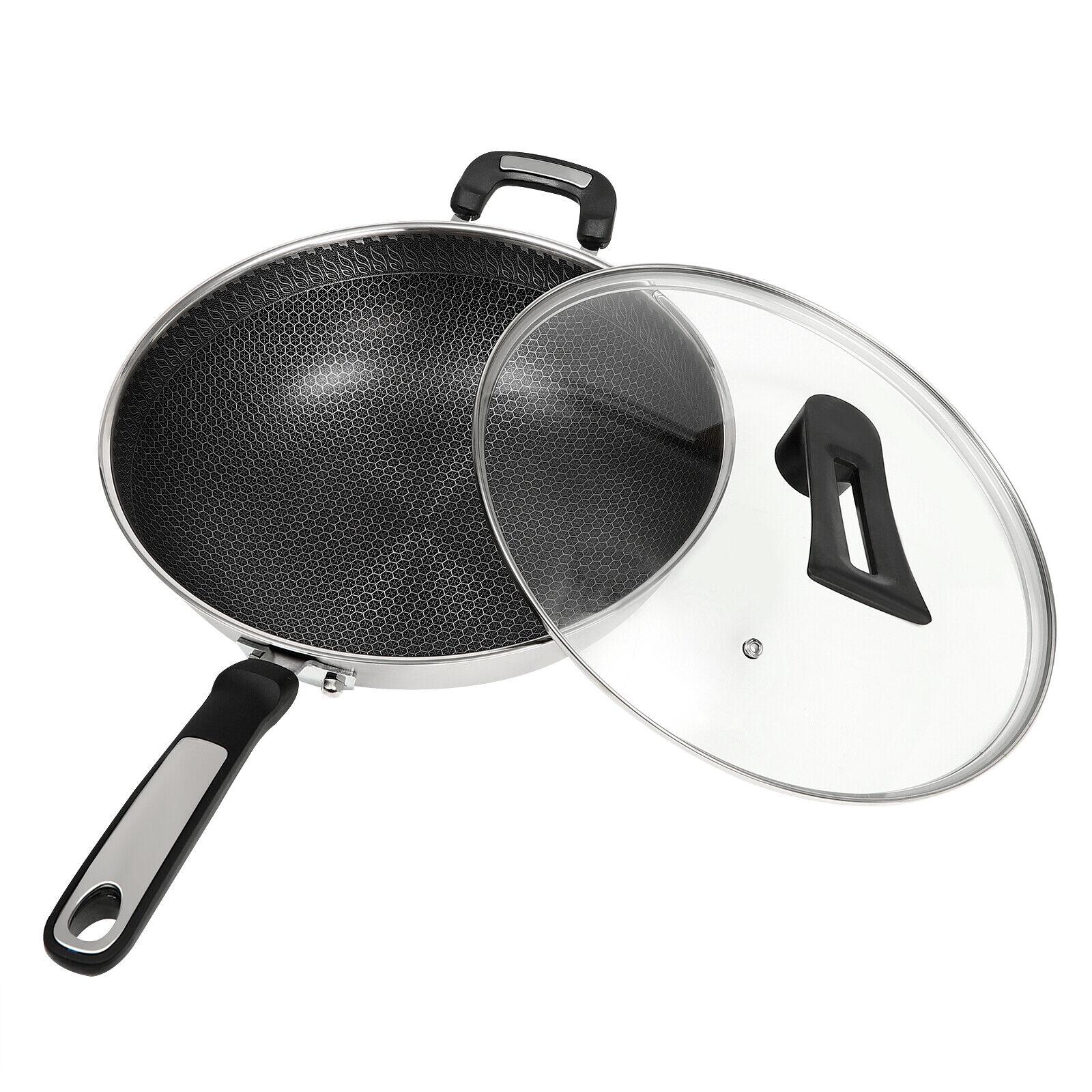 

Large Nonstick Honeycomb Wok Pan with Glass Lid and Stainless Steel Steamer, 304 Stainless Steel Cookware Set for All Stovetops