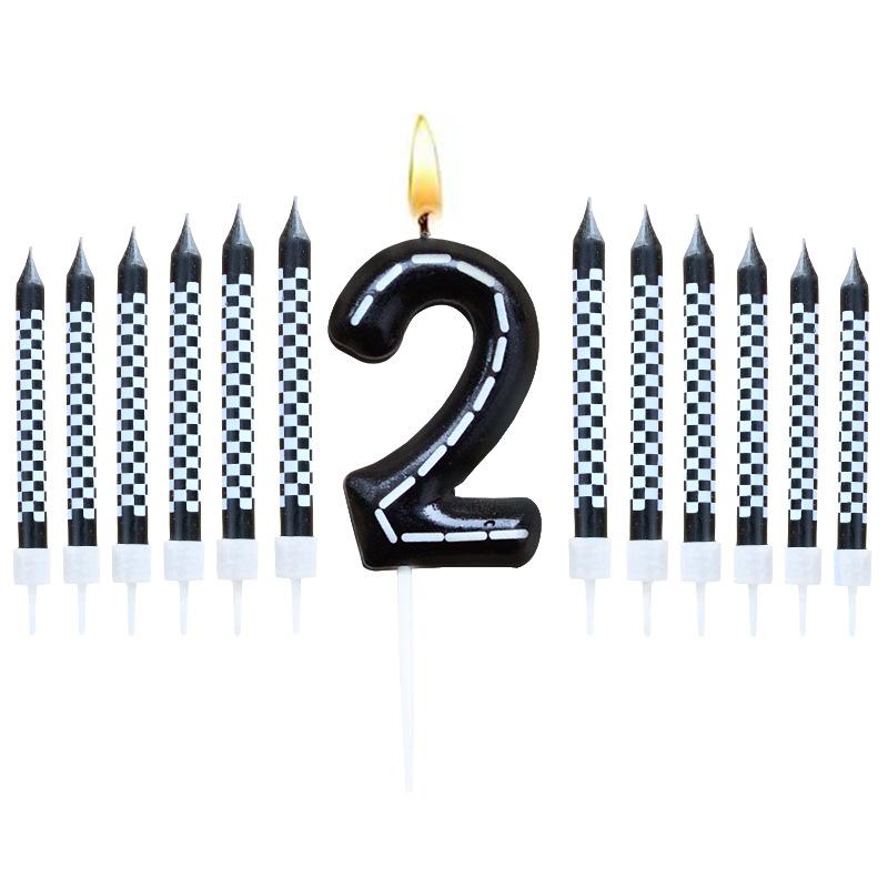 6Pcs 1 To 9 Number Candle For Racers Black and White Checkered Candle Anniversary Truck Candle Cake Topper Festival Candles Cake