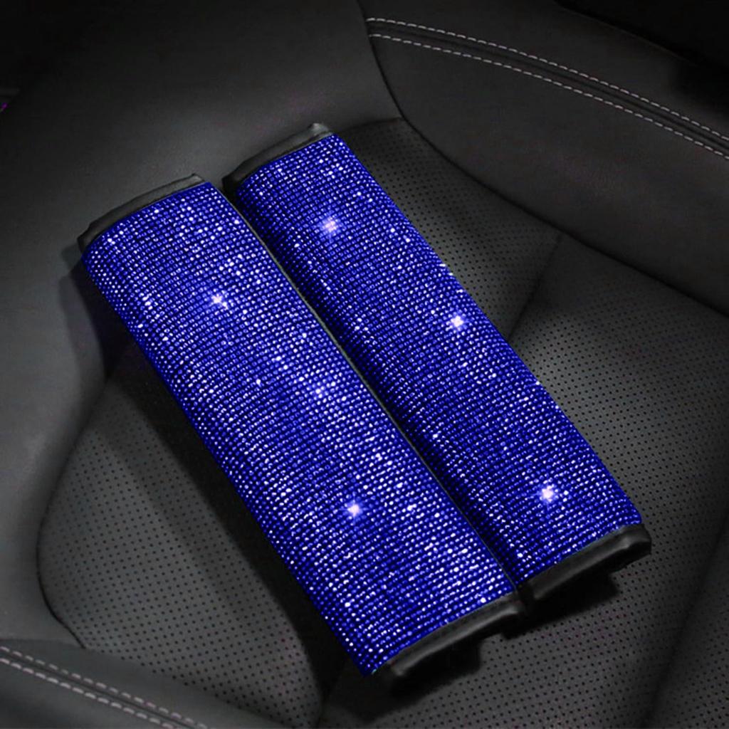 U&M 4 Packs Bling Bling Seat Belt Shoulder Pads, Luster Crystal Car Seatbelt Covers Diamond Car Decor Accessories for Women (Silver) (Black)