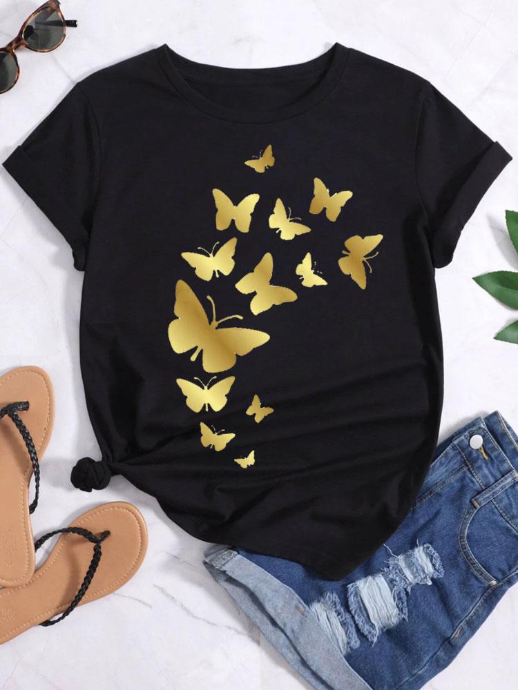 Fashion Women T-Shirt Love Butterfly Print T Shirt New Harajuku Tops Female Summer Tee Shirts Short Sleeve Tops Streetwear