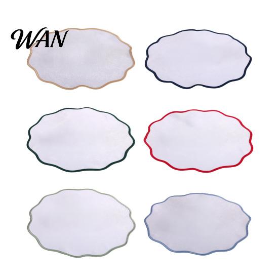 Farmhouse Placemat Scalloped Round Linen Machine Washable Heat Insulation Table Mat for Dining Protection Decoration