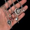 Gothic Punk Star Heart Moon Sun Skull Pendant Necklace For Women