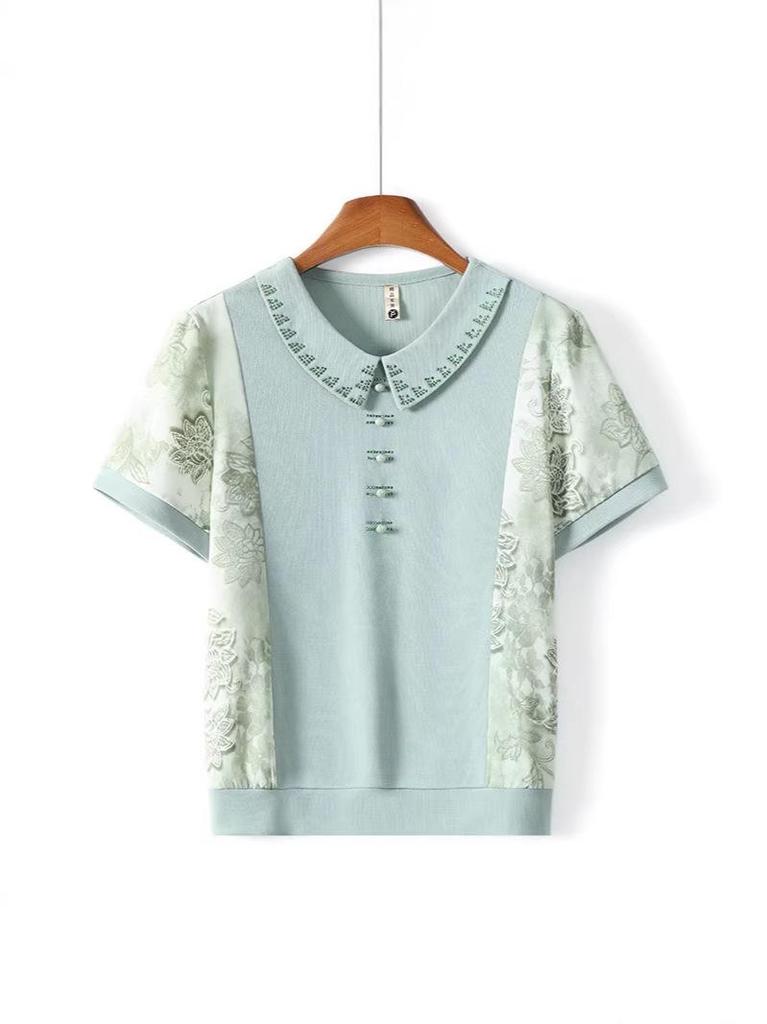 2026 Elegant Short-Sleeved Plus Size Set for Middle-Aged Women – Summer Chinese Style Loose Top Blouse