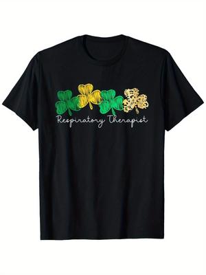 Atemtherapeut Klee Grafik T-Shirt Herren St. Patrick's Day Baumwolle T-Shirt Lässiges Gesundheitswesen Geschenk