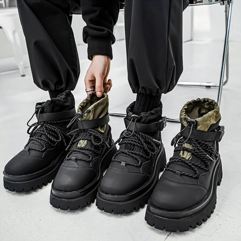 British Style Retro Men's Boots Outdoor Men's Hiking Shoes Waterproof Non-slip Male Platform Shoes New Men Casual Shoes Tenis