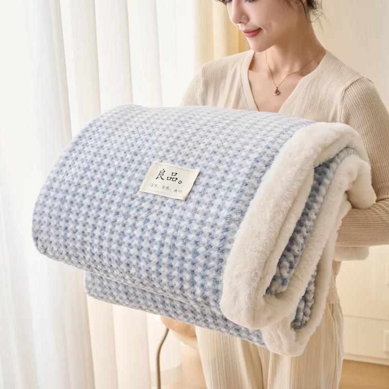 

Одеяло из молочного бархата в клетку в японском стиле, универсальное для четырех сезонов, толстое, сохраняющее тепло, удобное, фланелевое, офисное одеяло для сна 100x150cm 1pcs
