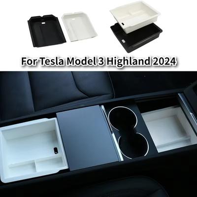 Double-layer Center Console Storage Box For Tesla Model Y/3/3+ Highland Glasses Holder Armest Storage Box Car Organizer Accessor