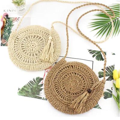 Gewebte Runde Frauen Stroh Tasche Stricken Sommer Strand Tasche Frau Schulter Messenger Tasche