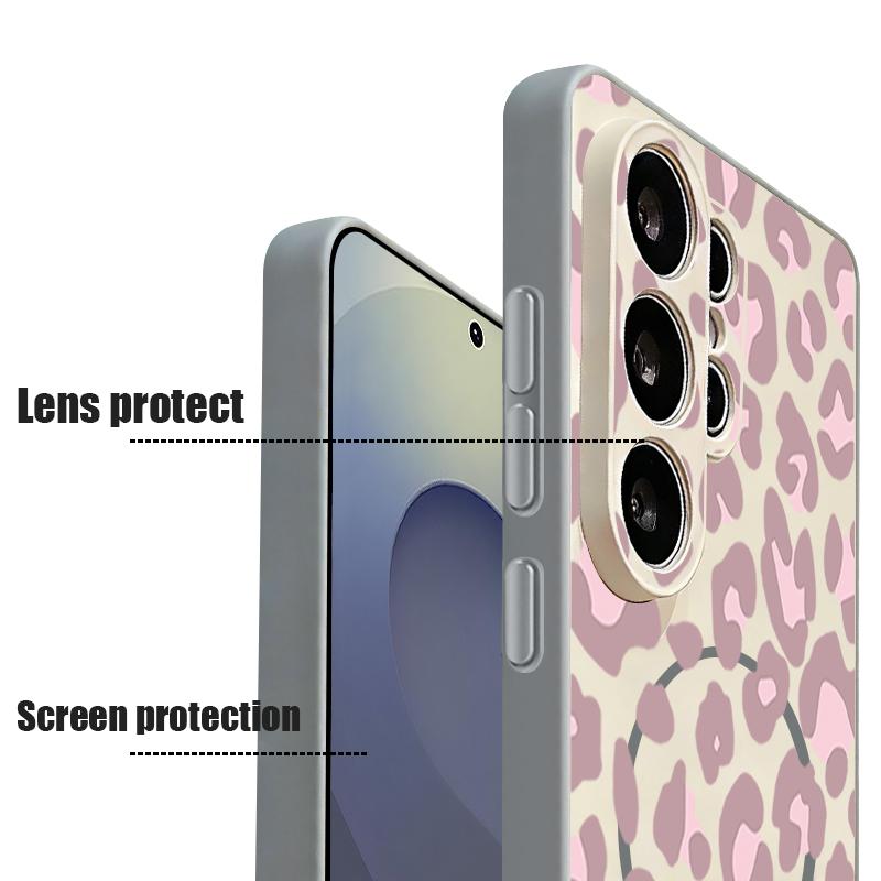 Magnetic For Magsafe Case For Samsung Galaxy S26 Ultra S25 Edge S24 Plus S23 FE S22 A54 A55 A56 5G Pink Leopard Print Matte Cover