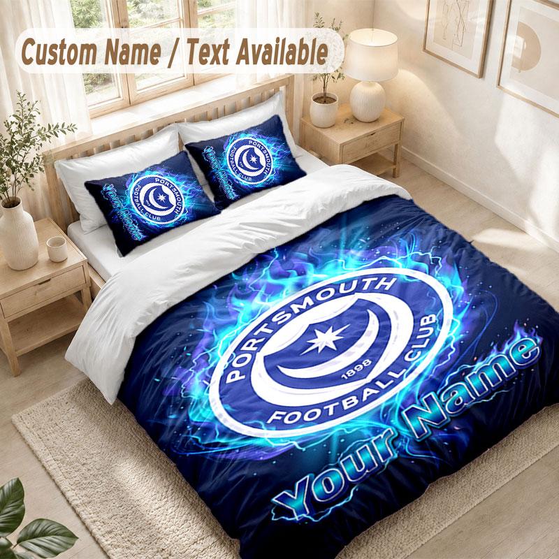 Custom Name Bedding Set 3 PiecesPortsmouth FC Print Duvet Cover + 2 Pillowcases Soft Bed Decor