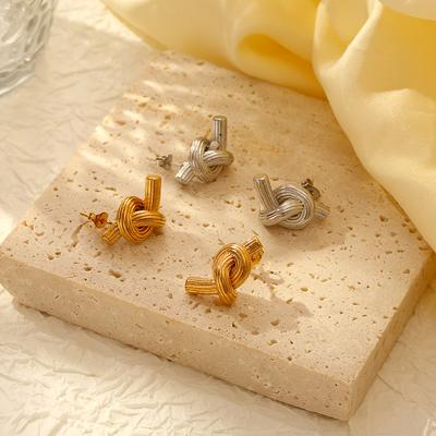 European and American Fashion Trend Twist Knotted Earrings Women's High-end Sense Personalized Plated 18K Gold Stainless Steel Earrings