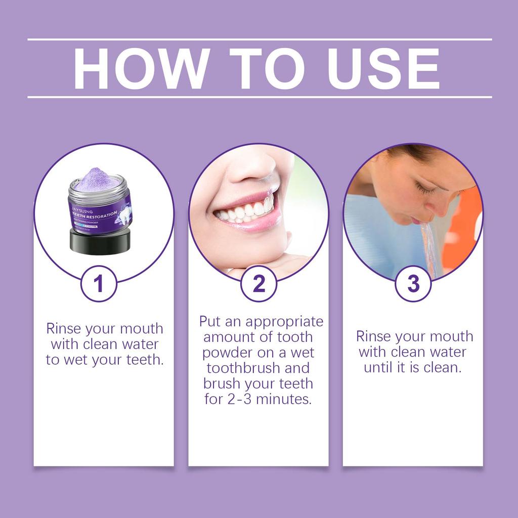 Jaysuing Purple Whitening Teeth Powder 50g - Deep cleans teeth, brightens and whitens teeth, removes stains, protects enamel, and freshens breath.