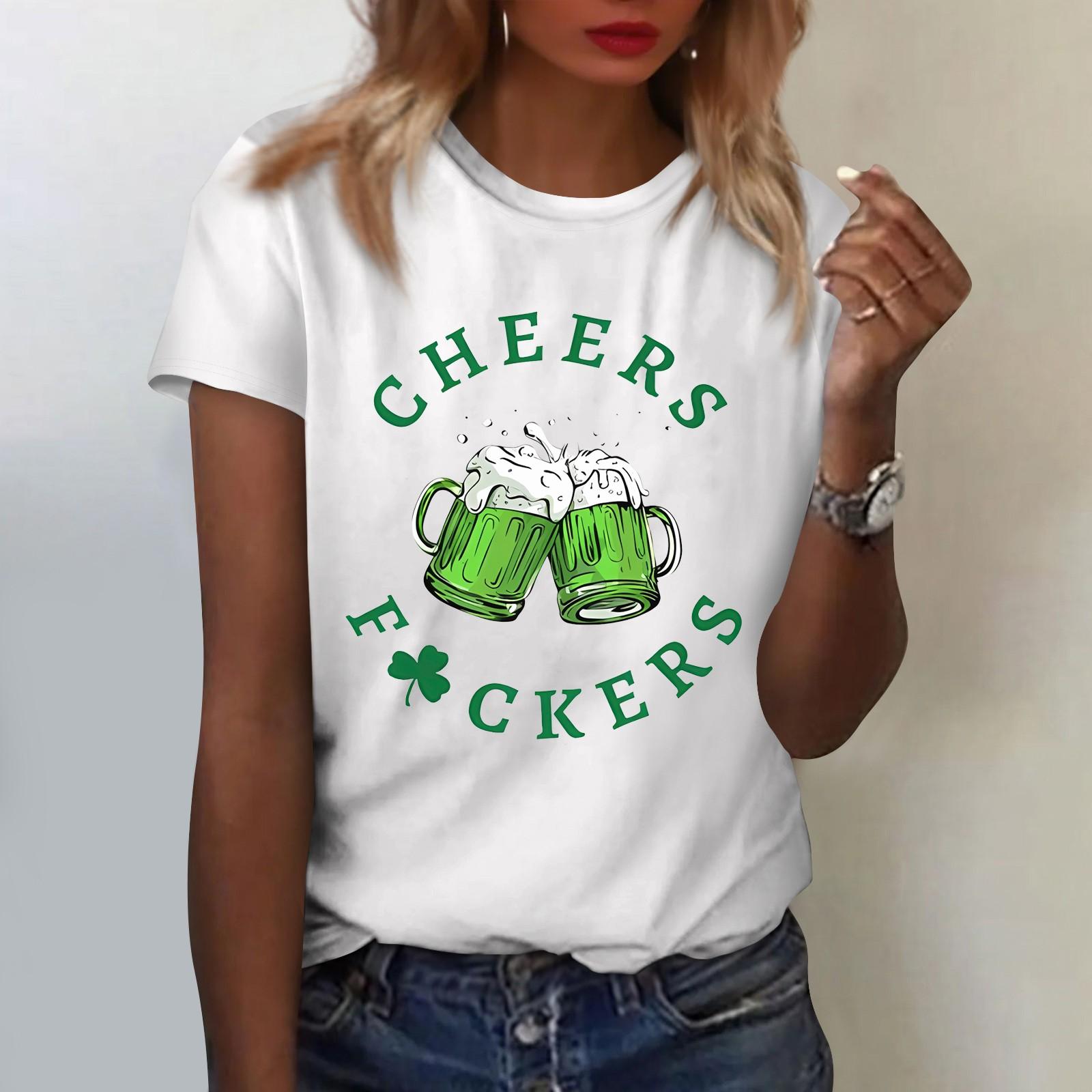 

Женская повседневная одежда St. Принт ко Дню Патрика, футболка с коротким рукавом и зауженным кроем XL белый