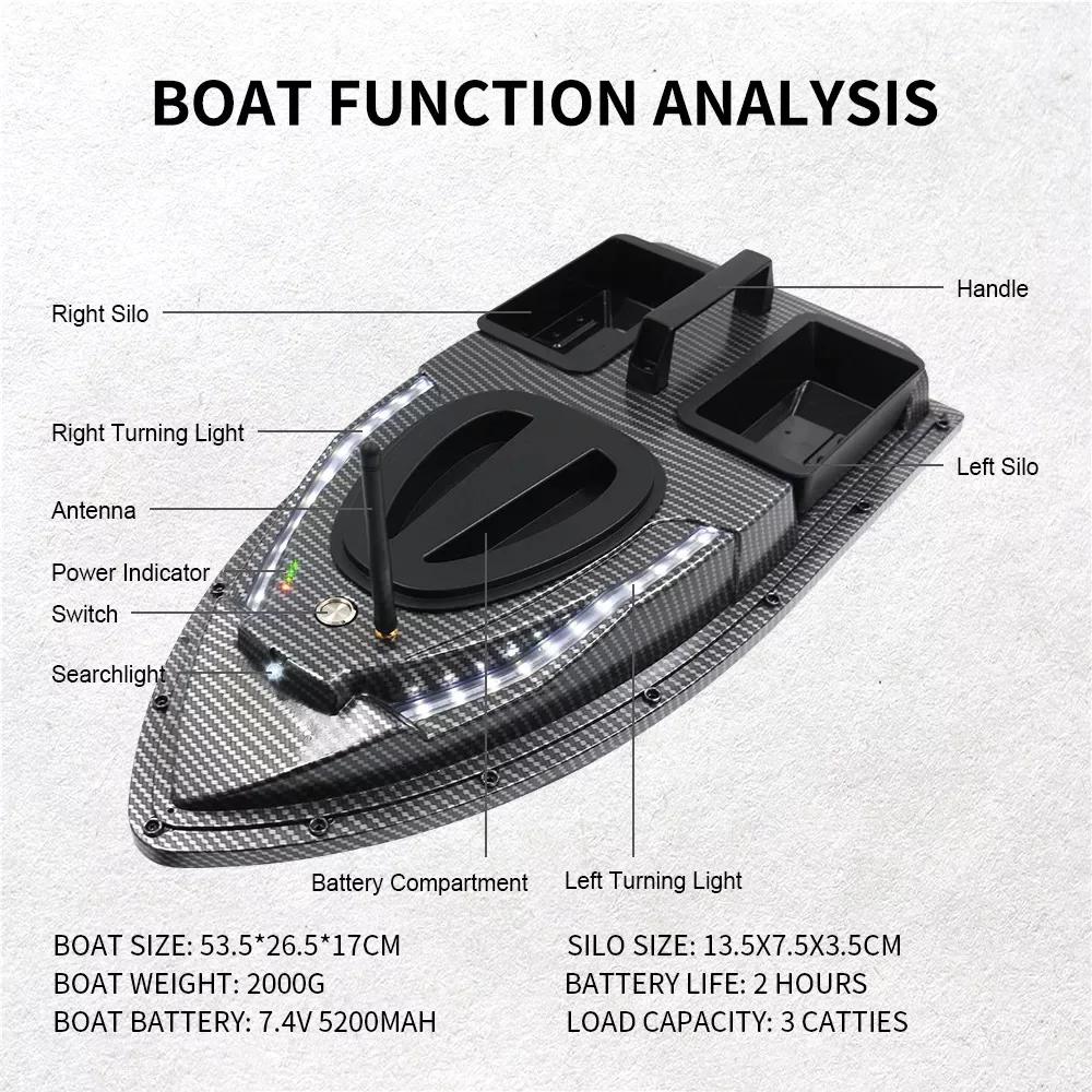 Remote Control Bait Boat V700/V900 GPS 40 Fishing Points 500 M Remote Control 2 Hoppers with Weight of 1.5KG Automatic Return Night Fishing Boats