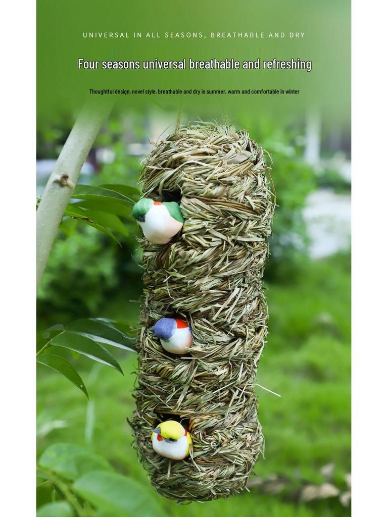 Handmade Outdoor Woven Straw Birdhouse: Warm Bird Nest Pendant for Home Decoration
