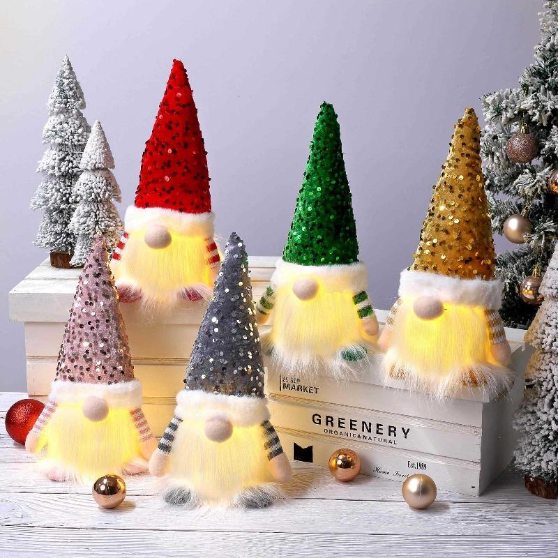 Gnome 30cm Christmas Decorations Light Up Christmas Gnomes Plush Doll Ornaments Knited Elf Dwarf Gift Home Table Decor