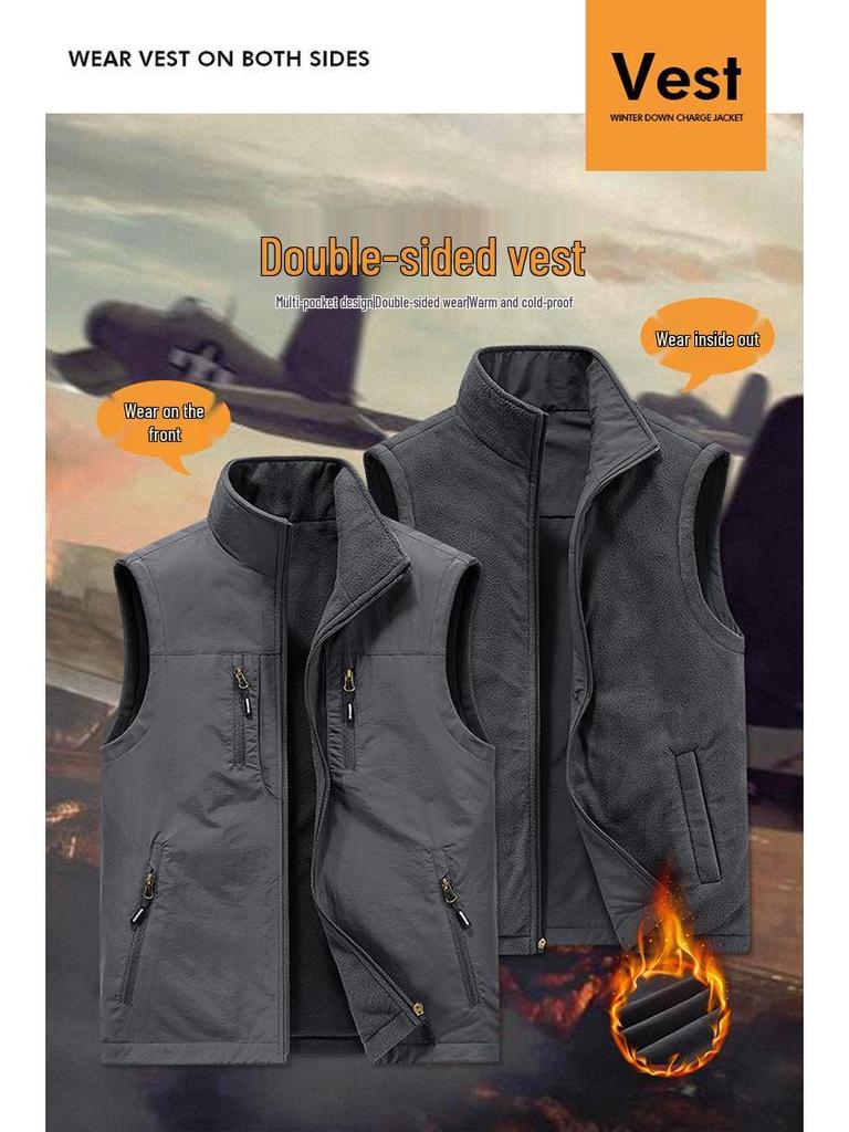 Wendbare Fleeceweste für Herren: Mehrere Taschen, dick gefüttert, für Herbst- und Winter-Outdoor-Arbeitskleidung