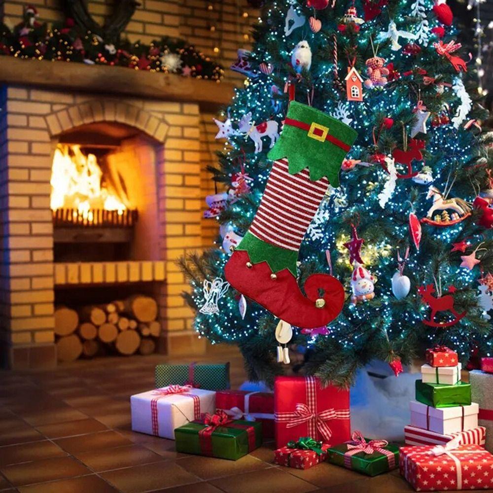 Hanging Elf Christmas Stockings Red/Green Christmas Tree Decorations Fairy Elf Stocking  Party