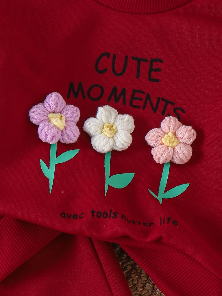 Vinröd Huvtröja med Långa Ärmar och Byxset för Flickor - Europeisk & Amerikansk Stil