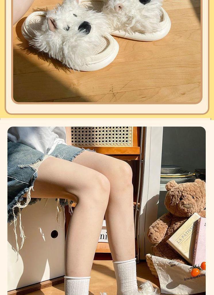 Red Book Cartoon Puppy Summer Linen Slippers - Thick Sole, Soft Cotton, Perfect for Girls' Home Use